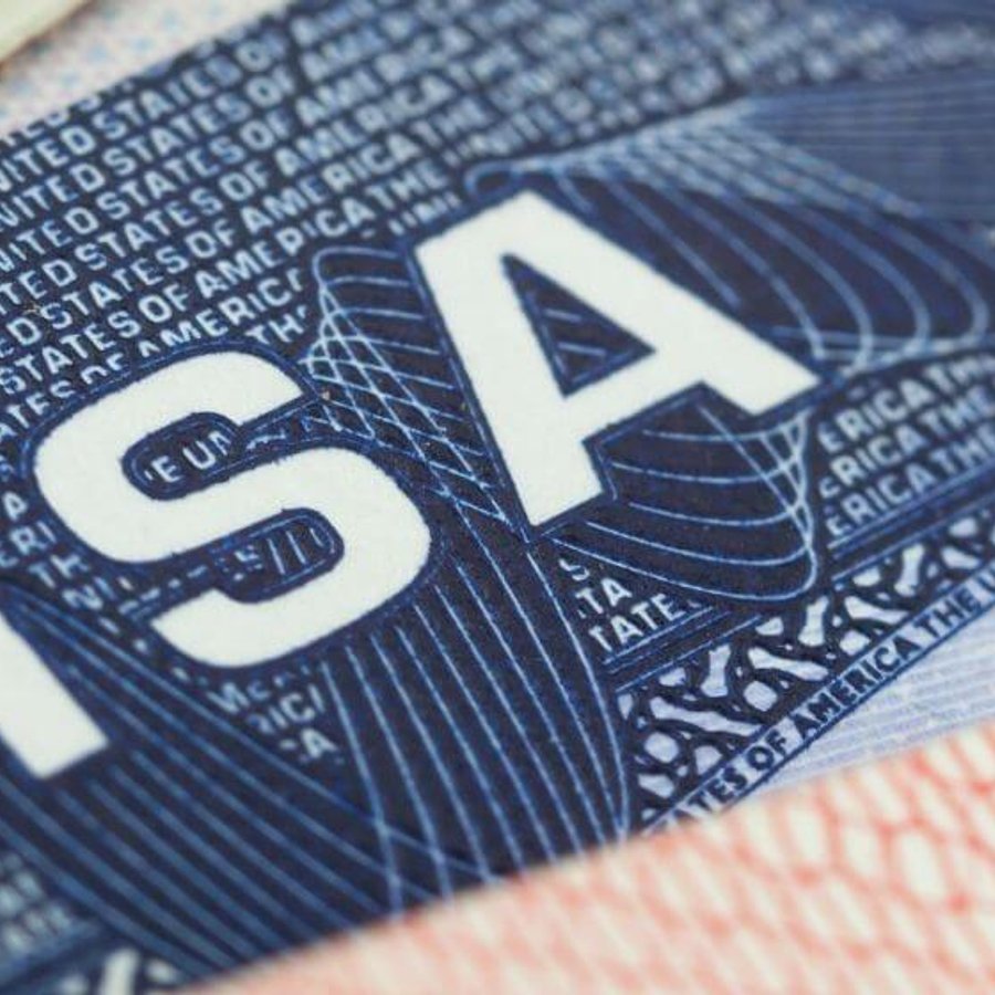 Close up of a visa page inside a passport
